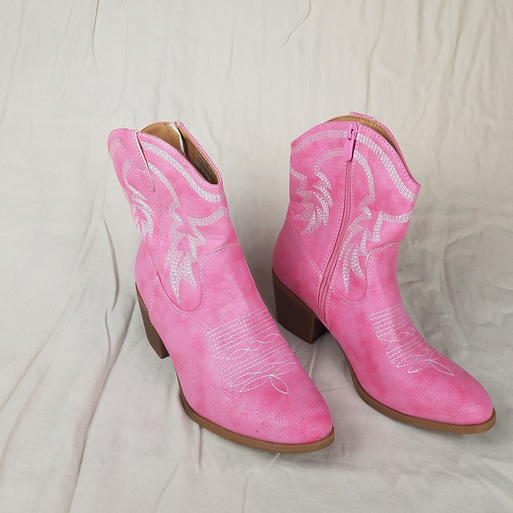 Global Win Western Cowboy Boots Womens 6.5 Pink Side Zip Booties barbiecore